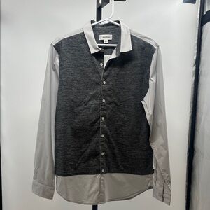 Calvin Klein Charcoal Front Panel Button-Up Shirt with Light Gray Sleeves